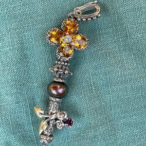 Barbara Bixby Key Pendant, Gold Floral Accents Multi-gem Citrine